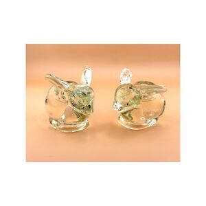 Mini Bunny Clear Glass Taper Holders Williams Sonoma Set of Two 2.5"